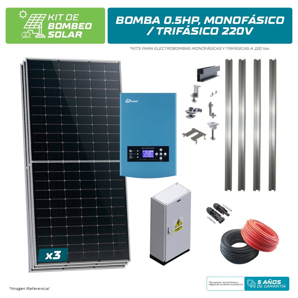 KIT BOMBEO SOLAR PARA BOMBA 0.5HP, MONOFÁSICO/TRIFÁSICO 220 Vac