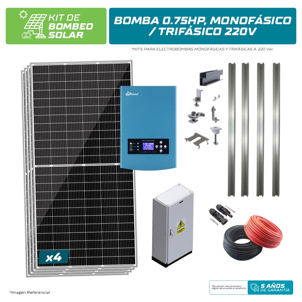 KIT BOMBEO SOLAR PARA BOMBA 0.75HP, MONOFÁSICO/TRIFÁSICO 220Vac