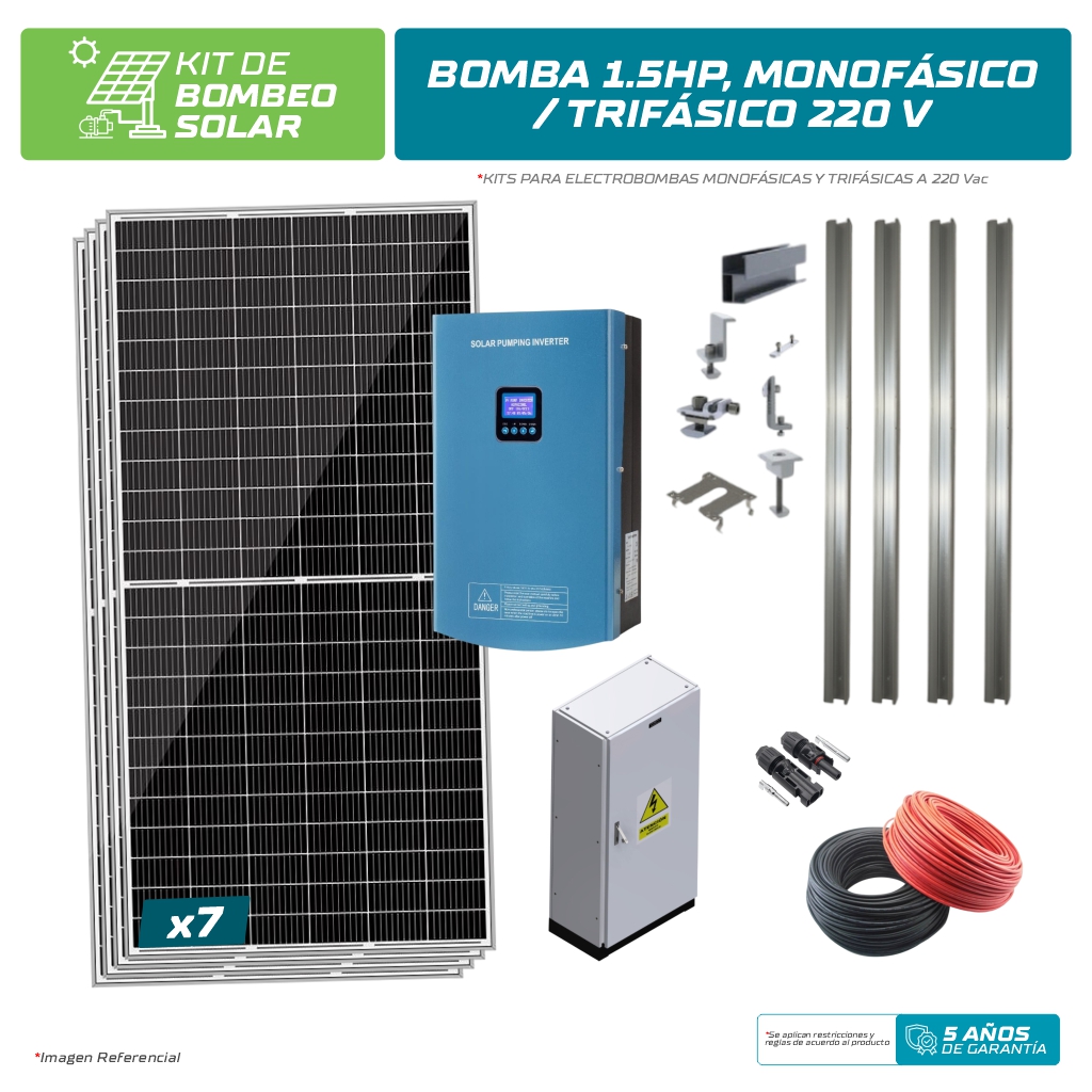 KIT BOMBEO SOLAR PARA BOMBA 1.5HP, MONOFÁSICO/TRIFÁSICO 220 Vac