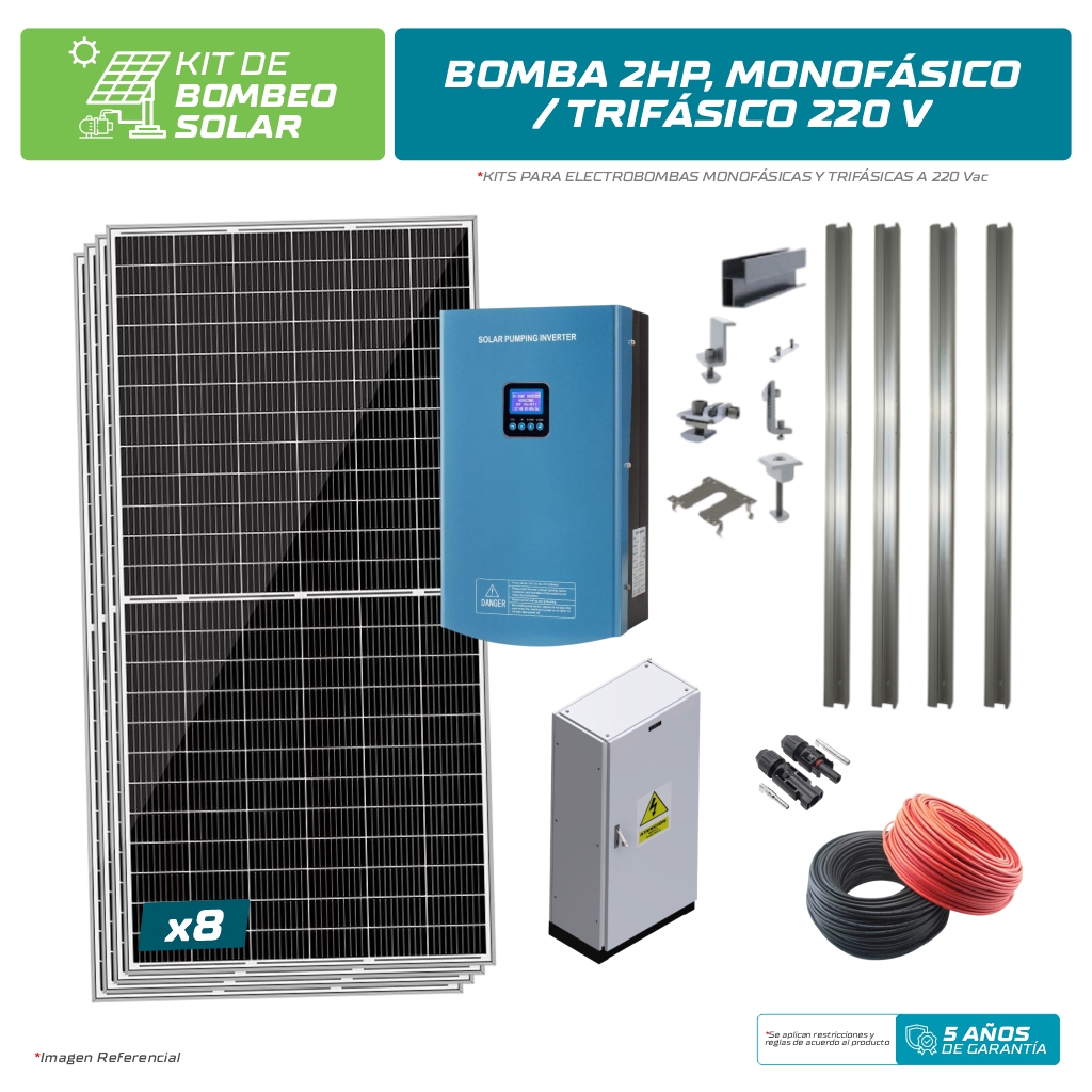 KIT BOMBEO SOLAR PARA BOMBA 2HP, MONOFÁSICO/TRIFÁSICO 220 Vac